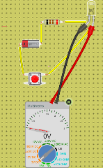 Circuit: Led,resistencia,pulsador, multimetre