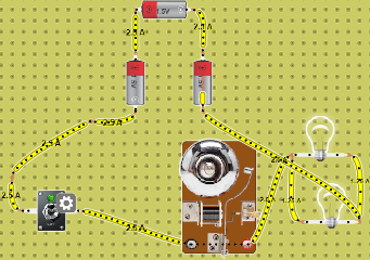 Circuito con un timbre en serie con dos ampolletas en paralelo