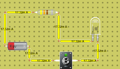 encendido de led rojo con pila de 9v y resistencia de 400 ohm