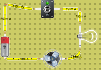 1: Un circuito con interruptor, una lámpara y un moto