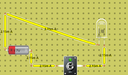 encendido de led amarillo con pila de 1.7 v
