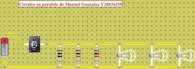 Circuito en paralelo con 1 interruptor, 3 resistencias, 3 bombillos 