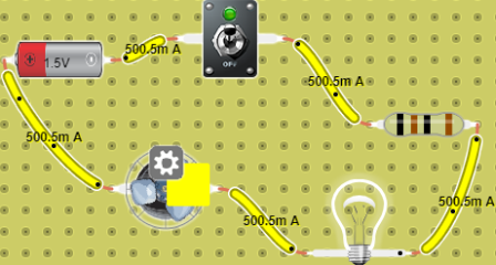 ejemplo 9 circuito con interruptor una resistencia una lamoara y un motor
