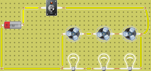 I:circuito con interruptor tres motores y tres lamparas 