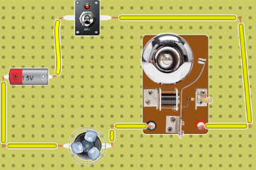 H:circuito con un interruptor un timbre y un motor 