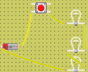 B:circuito con pulsador y 3 lamaparas