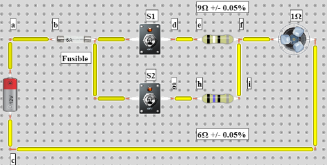 Circuito eléctrico con resistencias en paralelo y ventilador, división de corriente