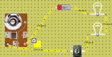 ejemplo 3 circuito con un timbre en serie con dos ampolletas en paralelo