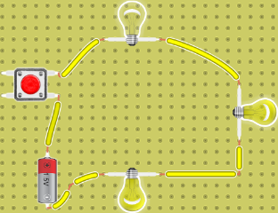 2:  Circuito con pulsador, y tres lámparas