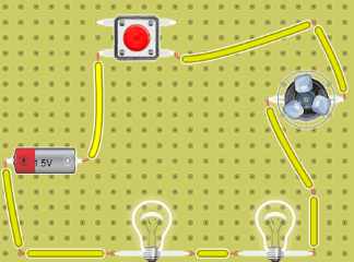 G:circuito con pulsador un motor y dos lamparas
